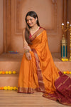 Shubh Lakshmi ~ Handloom Pure Mysore Silk Crepe Saree in Orange and Red (Silk Mark Certified) - verymuchindian.com