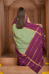 Shubh Lakshmi ~ Handloom Pure Mysore Silk Crepe Saree in Pista Green and Mauve Pink (Silk Mark Certified) - verymuchindian.com