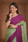 Shubh Lakshmi ~ Handloom Pure Mysore Silk Crepe Saree in Pista Green and Mauve Pink (Silk Mark Certified) - verymuchindian.com