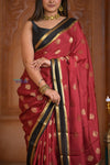 Shubh Lakshmi ~ Handloom Pure Mysore Silk Crepe Saree in Red and Black Gold (Silk Mark Certified) - verymuchindian.com