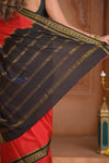 Shubh Lakshmi ~ Handloom Pure Mysore Silk Crepe Saree in Red and Black (Silk Mark Certified) - verymuchindian.com