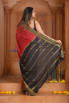 Shubh Lakshmi ~ Handloom Pure Mysore Silk Crepe Saree in Red and Black (Silk Mark Certified) - verymuchindian.com