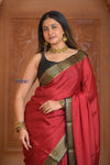 Shubh Lakshmi ~ Handloom Pure Mysore Silk Crepe Saree in Red and Black (Silk Mark Certified) - verymuchindian.com
