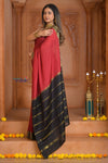 Shubh Lakshmi ~ Handloom Pure Mysore Silk Crepe Saree in Red and Black (Silk Mark Certified) - verymuchindian.com