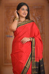 Shubh Lakshmi ~ Handloom Pure Mysore Silk Crepe Saree in Red and Black (Silk Mark Certified) - verymuchindian.com