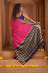 Shubh Lakshmi ~ Handloom Pure Mysore Silk Crepe Saree in Rose Pink and Violet (Silk Mark Certified) - verymuchindian.com