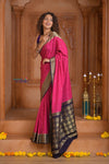 Shubh Lakshmi ~ Handloom Pure Mysore Silk Crepe Saree in Rose Pink and Violet (Silk Mark Certified) - verymuchindian.com