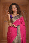 Shubh Lakshmi ~ Handloom Pure Mysore Silk Crepe Saree in Rose Pink and Violet (Silk Mark Certified) - verymuchindian.com