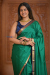 Shubh Lakshmi ~Handloom Pure Mysore Silk Crepe Saree in Royal Green and Blue (Silk Mark Certified) - verymuchindian.com