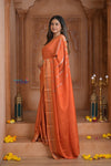 Shubh Lakshmi ~ Handloom Pure Mysore Silk Crepe Saree in Salient Orange (Silk Mark Certified) - verymuchindian.com