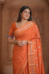 Shubh Lakshmi ~ Handloom Pure Mysore Silk Crepe Saree in Salient Orange (Silk Mark Certified) - verymuchindian.com