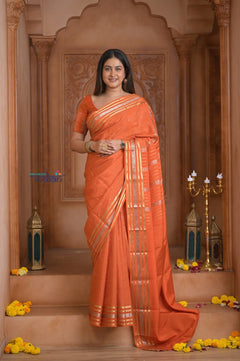Shubh Lakshmi ~ Handloom Pure Mysore Silk Crepe Saree in Salient Orange (Silk Mark Certified) - verymuchindian.com