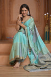 Shubh Lakshmi ~ Handloom Pure Mysore Silk Crepe Saree in Shades of Sky Blue (Silk Mark Certified) - verymuchindian.com