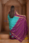 Shubh Lakshmi ~ Handloom Pure Mysore Silk Crepe Saree in Sky Blue and Mauve (Silk Mark Certified) - verymuchindian.com