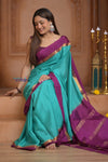 Shubh Lakshmi ~ Handloom Pure Mysore Silk Crepe Saree in Sky Blue and Mauve (Silk Mark Certified) - verymuchindian.com
