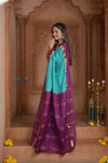 Shubh Lakshmi ~ Handloom Pure Mysore Silk Crepe Saree in Sky Blue and Mauve (Silk Mark Certified) - verymuchindian.com