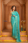 Shubh Lakshmi ~ Handloom Pure Mysore Silk Crepe Saree in Sky Blue (Silk Mark Certified) - verymuchindian.com