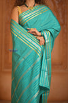 Shubh Lakshmi ~ Handloom Pure Mysore Silk Crepe Saree in Sky Blue (Silk Mark Certified) - verymuchindian.com
