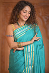 Shubh Lakshmi ~ Handloom Pure Mysore Silk Crepe Saree in Sky Blue (Silk Mark Certified) - verymuchindian.com