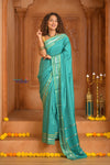 Shubh Lakshmi ~ Handloom Pure Mysore Silk Crepe Saree in Sky Blue (Silk Mark Certified) - verymuchindian.com