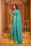 Shubh Lakshmi ~ Handloom Pure Mysore Silk Crepe Saree in Sky Blue (Silk Mark Certified) - verymuchindian.com