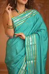 Shubh Lakshmi ~ Handloom Pure Mysore Silk Crepe Saree in Sky Blue (Silk Mark Certified) - verymuchindian.com
