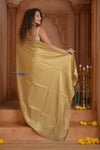 Shubh Lakshmi ~ Handloom Pure Mysore Silk Crepe Saree in Slaked Gold (Silk Mark Certified) - verymuchindian.com