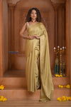 Shubh Lakshmi ~ Handloom Pure Mysore Silk Crepe Saree in Slaked Gold (Silk Mark Certified) - verymuchindian.com