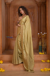 Shubh Lakshmi ~ Handloom Pure Mysore Silk Crepe Saree in Slaked Gold (Silk Mark Certified) - verymuchindian.com