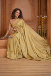 Shubh Lakshmi ~ Handloom Pure Mysore Silk Crepe Saree in Slaked Gold (Silk Mark Certified) - verymuchindian.com