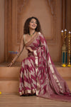 Shubh Lakshmi ~ Handloom Pure Mysore Silk Crushed Crepe Saree in Mauve Pink Gold (Silk Mark Certified) - verymuchindian.com