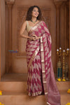 Shubh Lakshmi ~ Handloom Pure Mysore Silk Crushed Crepe Saree in Mauve Pink Gold (Silk Mark Certified) - verymuchindian.com