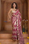 Shubh Lakshmi ~ Handloom Pure Mysore Silk Crushed Crepe Saree in Mauve Pink Gold (Silk Mark Certified) - verymuchindian.com