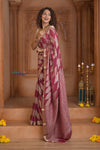 Shubh Lakshmi ~ Handloom Pure Mysore Silk Crushed Crepe Saree in Mauve Pink Gold (Silk Mark Certified) - verymuchindian.com