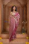 Shubh Lakshmi ~ Handloom Pure Mysore Silk Crushed Crepe Saree in Mauve Pink Gold (Silk Mark Certified) - verymuchindian.com