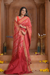 Shubh Lakshmi ~ Handloom Pure Silk Ikkat Patola Saree in Bright Red (Silk Mark Certified) - verymuchindian.com