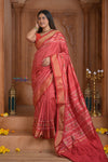 Shubh Lakshmi ~ Handloom Pure Silk Ikkat Patola Saree in Bright Red (Silk Mark Certified) - verymuchindian.com
