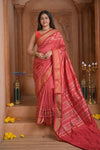 Shubh Lakshmi ~ Handloom Pure Silk Ikkat Patola Saree in Bright Red (Silk Mark Certified) - verymuchindian.com