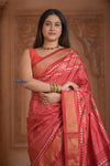 Shubh Lakshmi ~ Handloom Pure Silk Ikkat Patola Saree in Bright Red (Silk Mark Certified) - verymuchindian.com