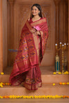 Shubh Lakshmi ~ Handloom Pure Silk Ikkat Patola Saree in Crimson Red (Silk Mark Certified) - verymuchindian.com