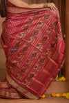 Shubh Lakshmi ~ Handloom Pure Silk Ikkat Patola Saree in Crimson Red (Silk Mark Certified) - verymuchindian.com