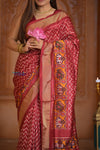 Shubh Lakshmi ~ Handloom Pure Silk Ikkat Patola Saree in Crimson Red (Silk Mark Certified) - verymuchindian.com