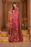 Shubh Lakshmi ~ Handloom Pure Silk Ikkat Patola Saree in Crimson Red (Silk Mark Certified) - verymuchindian.com