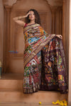 Shubh Lakshmi ~ Handloom Pure Silk Ikkat Patola Saree in Dark Brown (Silk Mark Certified) - verymuchindian.com