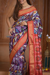 Shubh Lakshmi ~ Handloom Pure Silk Ikkat Patola Saree in Dark Purple and Red (Silk Mark Certified) - verymuchindian.com