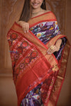 Shubh Lakshmi ~ Handloom Pure Silk Ikkat Patola Saree in Dark Purple and Red (Silk Mark Certified) - verymuchindian.com