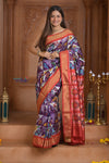 Shubh Lakshmi ~ Handloom Pure Silk Ikkat Patola Saree in Dark Purple and Red (Silk Mark Certified) - verymuchindian.com