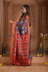 Shubh Lakshmi ~ Handloom Pure Silk Ikkat Patola Saree in Dark Purple and Red (Silk Mark Certified) - verymuchindian.com