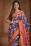 Shubh Lakshmi ~ Handloom Pure Silk Ikkat Patola Saree in Dark Purple and Red (Silk Mark Certified) - verymuchindian.com