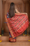 Shubh Lakshmi ~ Handloom Pure Silk Ikkat Patola Saree in Dark Purple and Red (Silk Mark Certified) - verymuchindian.com